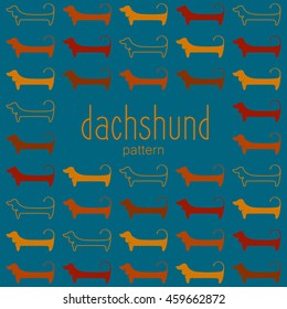 Dachshunds. Pattern. Dachshunds figures, silhouettes of different colors. Vector template illustration for design.