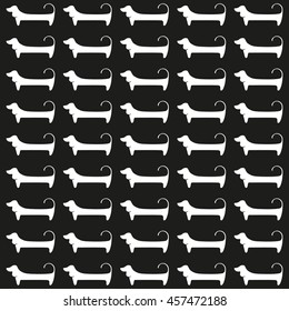 Dachshunds. Muster. Weiße Hunde Silhouetten einzeln auf schwarzem Hintergrund. Vektorgrafik.