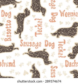 Dachshunds seamless pattern. All objects are conveniently grouped and are easily editable