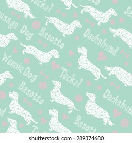 Dachshunds  seamless pattern. All objects are conveniently grouped and are easily editable