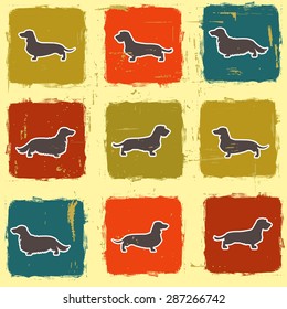 Dachshunds varieties  retro seamless pattern. All objects are conveniently grouped and are easily editable