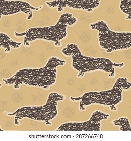 Dachshunds varieties  retro seamless pattern. All objects are conveniently grouped and are easily editable