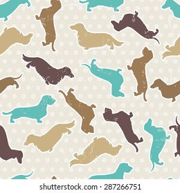 Dachshunds varieties seamless pattern. All objects are conveniently grouped and are easily editable