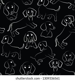 dachsund black cute animals seamless vector pattern