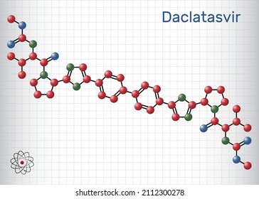 Daclatasvir Drug Molecule. It Is Direct-acting Antiviral Agent Used To Treat Specific Hepatitis C Virus (HCV) Infections. Molecule Model. Sheet Of Paper In A Cage. Vector Illustration