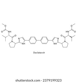 Daclatasvir flat skeletal molecular structure Protease inhibitor antivral, NS5A drug used in Hepatitis C treatment. Vector illustration scientific diagram.