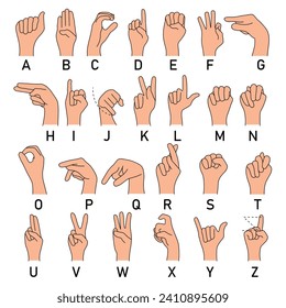 Dactylic alphabet, asl alphabet. Vector illustration