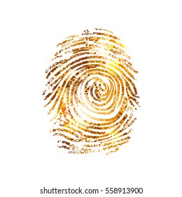 Dactylography. Abstract decorative isolated vector gold fingerprint on white background. It can be used as printing on T shirt.