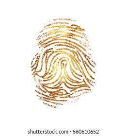 Dactylography. Abstract decorative isolated vector gold fingerprint on white background. It can be used as printing on T shirt