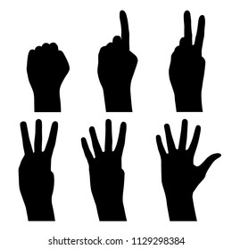 Dactylonomy. Finger-counting- 0-5. Silhouette.