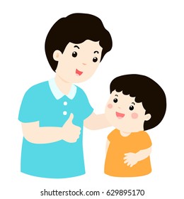 Dad admires his son character cartoon vector illustration