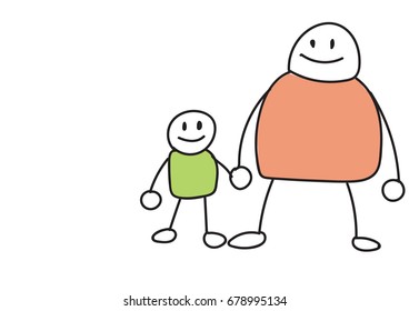 Dad and baby, doodle kid drawing style, father and son concept for father's day, I love you dad. Vector eps10