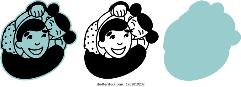 Dad and baby are playing. The father holds the mischievous daughter in his arms and hugs her tightly. Fun communication of the father and the child. Illustration in black and white, on an isolated