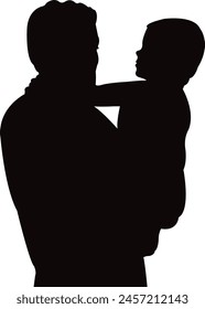 a dad and baby together, silhouette vector