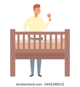 Dad babysitter on crib icon cartoon vector. Cute alert infant. Evening alert