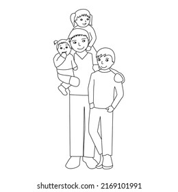  Dad with Beard and children. Happy Father´s day . Father's day cartoon. kids cartoon, Fathers day coloring book pages, Kids with father.
