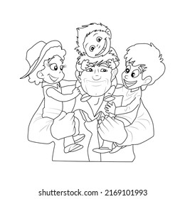  Dad with Beard and children. Happy Father´s day . Father's day cartoon. kids cartoon, Fathers day coloring book pages, Kids with father.