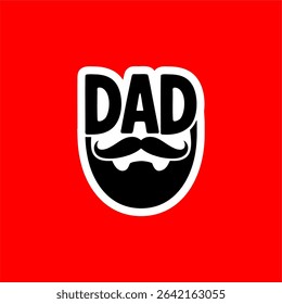 Dad Beard Logo with Mustache and Bold Text on Red Background
