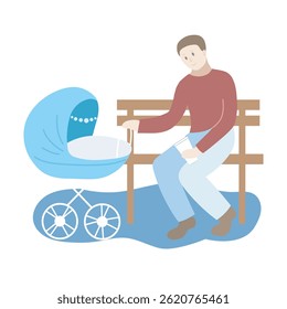 Dad with blue stroller in the park