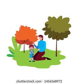 dad and boy student outdoors back to school
