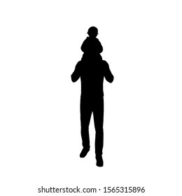 
Dad carries a baby on his back, father and kid, isolated vector silhouette