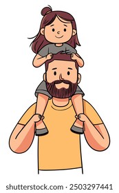 Dad Carrying Daughter on His Shoulders, Ideal for Family and Joyful Themes - Flat Vector Illustration