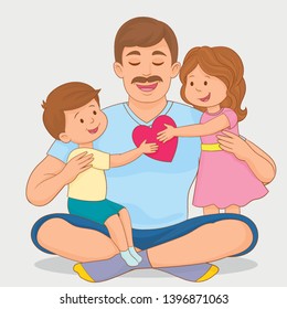 Dad celebrating father's day surrounded by the love of his children