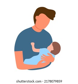 Dad and child concept vector illustration on white background. Father holding newborn baby in his arms. Happy Father’s Day.