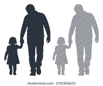 Dad and child walking together, parenting concept, family outdoor activity, textured style.