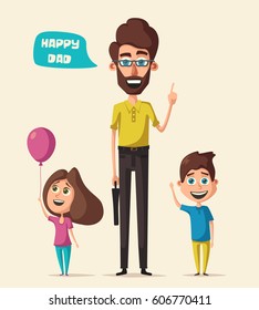 Dad and children character. Cartoon vector illustration