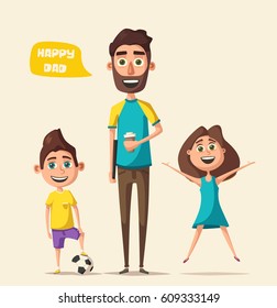 Dad and children character. Cartoon vector illustration