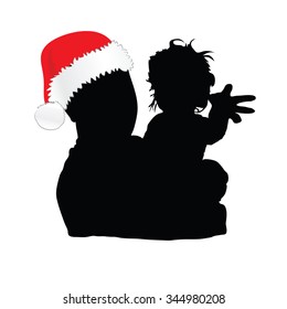 dad with christmas hat and daughter vector silhouette