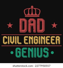 Diseño vectorial de diseño de camisetas del ingeniero civil de papá 