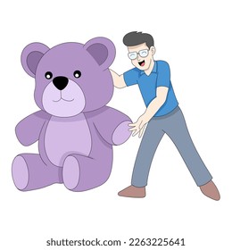 Dad is coming with a big teddy bear surprise for his daughter. vector design illustration art