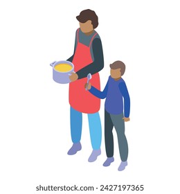 Dad cooking icon isometric vector. Family parent. Single man