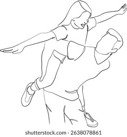 Dad and Daughter Bond – Minimalist Line Art of Happy Piggyback Moment