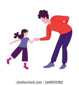 Dad and daughter are dancing in flat style isolated on white background. Family dance. International Day of Families. Father's day. Vector illustration.