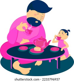papá e hija tomando té en una mesa pequeña