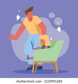 dad and daughter elearning character