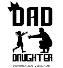 Dad and Daughter Family Silhouette Vector Illustration for Father's Day Greeting.