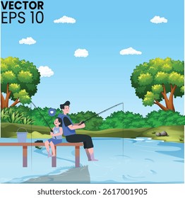 Dad and daughter fishing in the pound