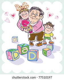 Dad and daughter in her arms and her son. posted on the dice, "my Dad".