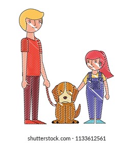 dad and daughter with her dog pet