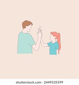 Dad and daughter, high five. Dad and daughter, fighting