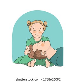 Dad and daughter hugging. Happy Father's Day. Cute vector illustration of best dad, happy family.