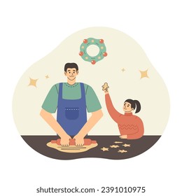 Dad and daughter illustration, flat graphics. Dad and daughter are preparing cookies.MyRealHoliday