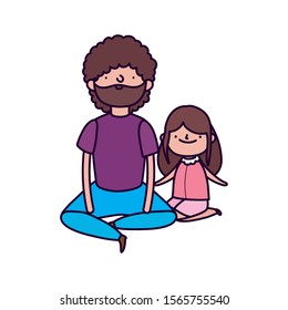 dad and daughter sitting characters on white background vector illustration