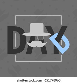 Dad day logo with a stylized letters. Vector illustration with hanging letter mustache and top hat for the Father's day and other design purposes