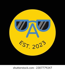 Dad Est 2023 New Dad, DAD text with sunglasses T-shirt Design vector illustration isolated on black background. Suitable for Fathers Day gifts, gift for Dad, Parents Day, Daddy birthday.