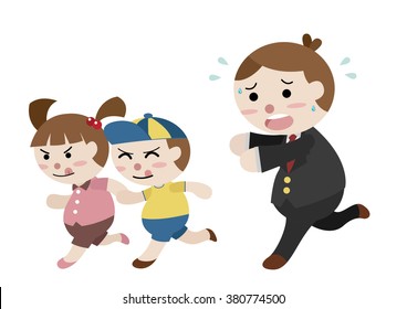 dad follow his children cartoon vector
